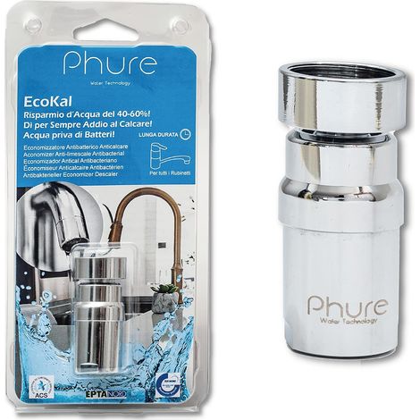 Phure - ECOKAL Economizzatore Magnetico e Antibatterico, con Spirale Argento Vivo, Risparmio Idrico Acqua del 40/60%, per tutti i Rubinetti di Casa, Cucina, Bagno F22/M24 (Con Snodo) (1/4)