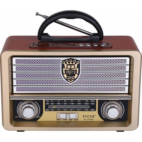 Radio rétro en bois portable: FM/AM/SW, Bluetooth, lecture TF/USB, batterie 1200mAh rechargeable (1/5)