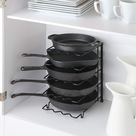 Robustes Metallregal zur Aufbewahrung von Töpfen, Deckeln und Kochutensilien auf Küchenarbeitsplatten, in Schränken und Vorratskammern, 23,5 x 26,4 x 33,7 cm, schwarz (1/5)