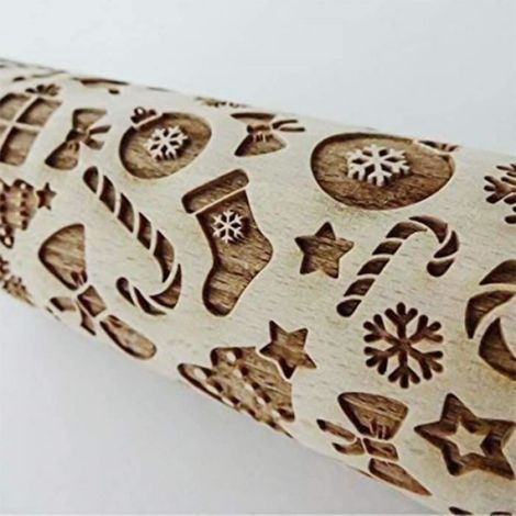 Rouleau à Pâtisserie Gravé en 3D,Rouleau à Rouleaux en Bois sûr Naturel,Noël de Rouleau à Pâtisserie,38x5cm (1/4)