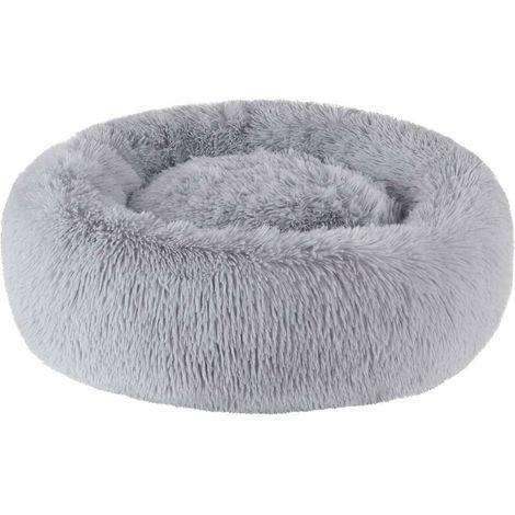 Rotationsweiches, rundes Hundebett, extragroß, waschbar, mit Kissen, Deluxe-Hundekorbkissen, Donut-Hundebett für große Hunde, L-80 cm, Hellgrau