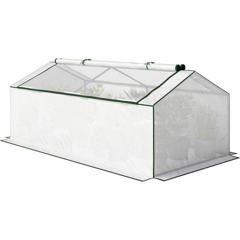 Serre avec fenêtre, film de maille PE, serre d'hivernage en aluminium, serre chaude 180 x 90 x 70 cm blanche (1/5)