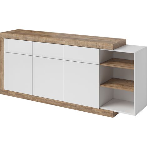 Sideboard Samdal Eiche Nb. SYLT-83, mit Absetzungen in weiß Hochglanz, B/H/T: ca. 200/86/40 cm (1/5)