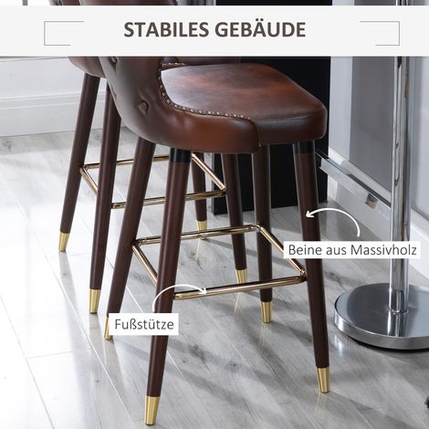 Lot de 2 tabourets de bar avec repose-pieds, chaise de bar à dossier, tabouret bistrot, chaise de salle à manger, tabouret comptoir, similicuir marron, 52 x 53 x 101 cm (1/5)