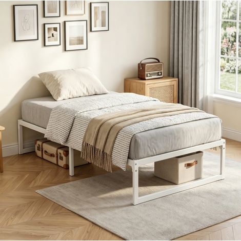 Metallbett 200x90 cm weiß aus Metall mit Stauraum und geräuscharmem Lattenrost (1/5)