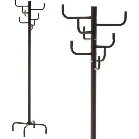 Attaccapanni Appendiabiti a Piantana Metallo 8 Ganci Colore Nero 47x47x180cm (1/5)