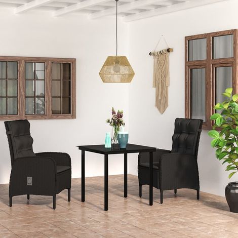 Ensemble de Jardin 5 Pièces Noir Table Verre 150x90 cm + 4 Chaises Résine Tressée Inclinables Aluminium (1/5)
