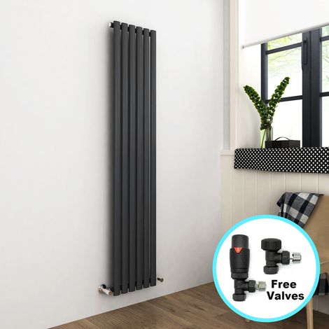 ELEGANT 1800 x 360 mm Anthracite Vertical Oval Column Radiator Single Panel Designer Radiators + Thermostatic Radiator Valves (1/5)