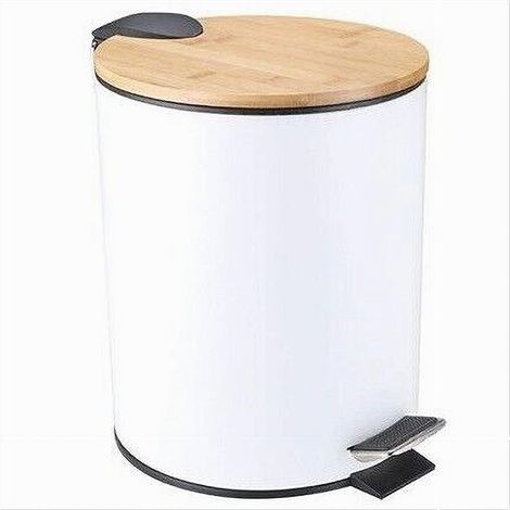 Cleafe - Pattumiera Acciaio A Pedale 5 Litri Bidone Cestino Spazzatura Bianco Legno 87456 - (1/2)