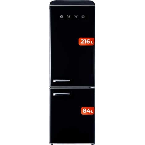EVVO Frigorífico Combi, Estilo Retro, Refrigerador 216 Litros, Congelador 84 Litros, Diseño Vintage, Cajón Crisper Zone, Turbo F