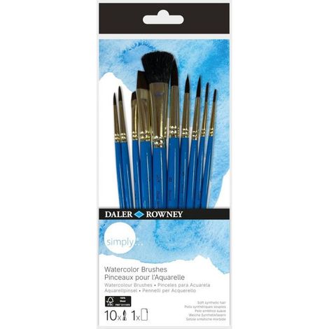 Pinceaux - Rond - Traceur long - Plat lavis - Amande - Aquarelle - 10 pièces - Synthétique - Daler Rowney