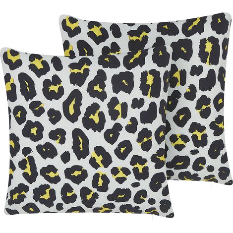 Conjunto de 2 cojines de poliéster blanco negro patrón animal leopardo 45 x 45 cm jardín patio exterior Karditsa