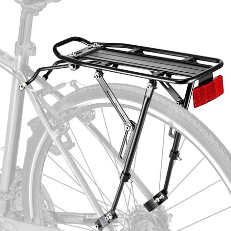 Porte-Bagage vélo arrière avec Grand réflecteur, Porteur vélo avec Supports Extra Longs, Porteur de Voyage universellement réglable, Porteur de Sacoche vélo à Grande capacité (1/5)