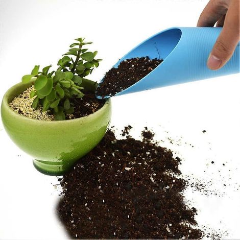 Ensemble de 2 pelles en plastique (seau, pelle à terre, pelle à rempoter, cuillère) pour plantes succulentes en pot, mini outils de jardinage à main bleus (1/5)