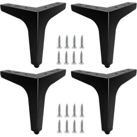 Vtizikl Lot de 4 pieds de meubles en métal noir de 15 cm, robustes et adaptés aux canapés, tables basses et autres tables. Permet d'installer ou de remplacer les pieds de tables de chevet, canapés, me (1/4)