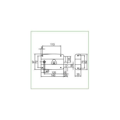 Serratura portoncino quadro catenaccio e scrocco cilindro fisso 50471 - Specifiche: mm 60 SX (50471602) (1/2)