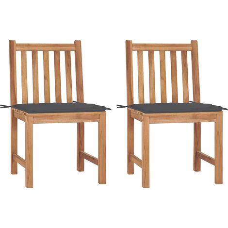 vidaXL Sillas de jardín 2 unidades madera maciza de teca con cojines (1/4)