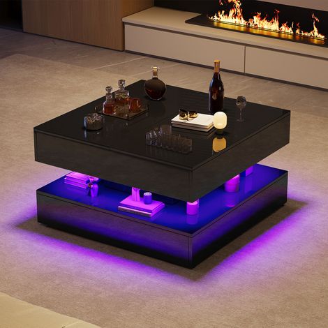 BLANKETSWARM - Table basse moderne, table basse salon avec 4 tiroirs et LED, haute brillance table basse de luxe moderne table centrale de salon table d'appoint, Noir (1/5)
