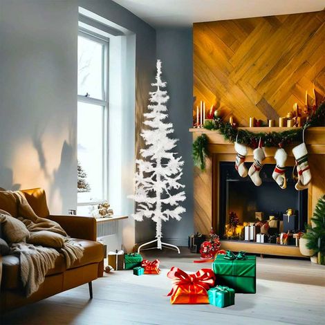 Demi Sapin de Noël Arbre de Noël artificiel mince avec support Blanc 180 cm (1/5)