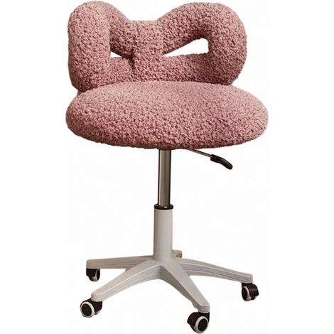 Chaise à dossier, chaise de maquillage, chaise d'ordinateur, relevable et pivotante, dossier noué, roulettes mobiles, rose. (1/5)
