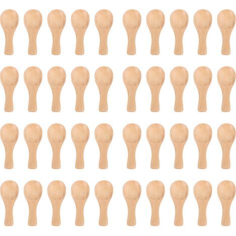 Poignée Courte 40 Paquets Petite Cuillère En Bois, Parfait pour Petits Pots Confiture, épices, Condiments,Assaisonnements, Sucre, Miel,Le Café, la (1/5)