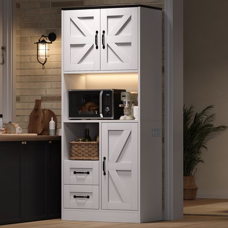 Hoher Küchenschrank 72x40x173 cm aus weißem MDF mit RGB-LED und Steckdosen – MEUBLIV (1/5)
