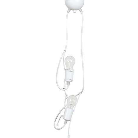 Lampada a Sospensione Bobi, Acciaio verniciato a polvere, Bianco, 20x60x14 cm
