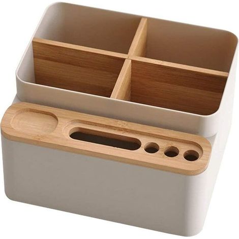 Organisateur de bureau en bois, porte-stylo, support de télécommande de bureau, organisateur de maquillage, rangement cosmétique, porte-stylo, boîte de rangement de table (1/5)