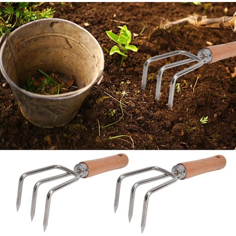2 râteaux légers en acier inoxydable de 220 mm chacun, pour le jardinage domestique, la plantation de fleurs et le désherbage. (1/5)