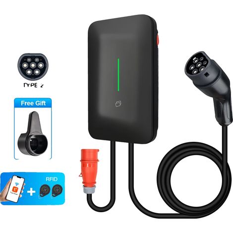 Estación de carga para vehículos eléctricos, control mediante aplicación inteligente, ajustes de corriente regulables, EU-11KW, tipo 2-b (1/2)