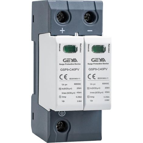 Solaire PV Basse Tension Parasurtenseur Din Rail 20KA-40KA Parafoudre Anti-surtension Protecteur de Foudre DC (2P,DC600V) (1/5)