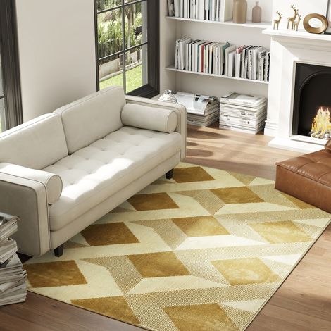 Tapis lavable 170x120 cm crème à la machine Cheveux courts moderne pour salon, chambre, salle à manger