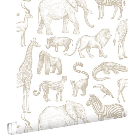 papier peint animaux de la jungle blanc et beige - ESTAhome (1/5)