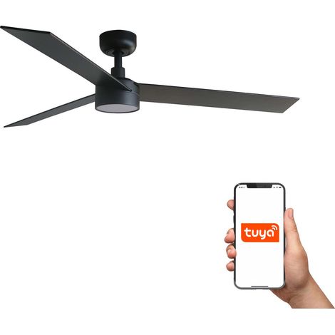 Faro Rudder Grand ventilateur de plafond à 3 pales, noir mat, noyer, avec éclairage 2700 - 4000 - 6500 K, système intelligent Tuya (1/4)