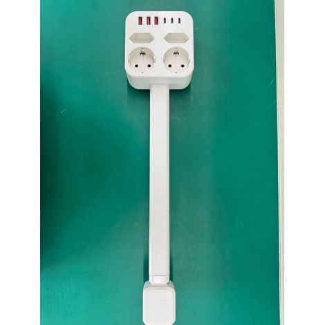 Multiprise avec ports USB, support mural extensible à 4 prises, 3 ports USB-A et 3 ports USB-C, rotation à 360°, câble extensible, prise de table pour la maison, la cuisine, le bureau ou un bureau. (1/2)