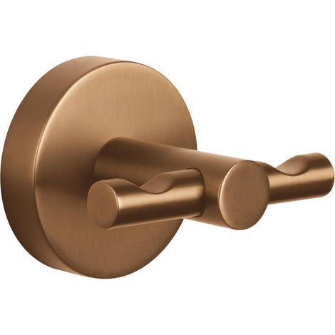 tesa MOON Gancio per accappatoio in bronzo spazzolato - Gancio autoadesivo in metallo rivestito in PVD - non richiede foratura, soluzione adesiva inclusa - 50 mm x 65 mm x 53 mm