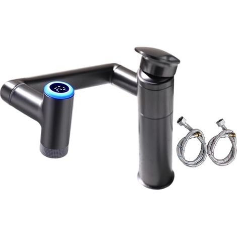 Mitigeur pour vasque, laiton, gris, LED, pour lavabo moderne (1/5)