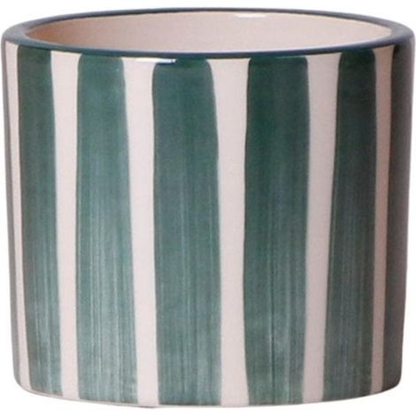 Cache-pot Décoratif à Rayures Peintes Vert Ø 6 cm - pour Mini Plantes - PANGIVO (1/3)