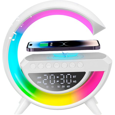 LED-Nachttischlampe mit Ladegerät, Bluetooth-Lautsprecher, Nachtlicht mit einstellbarer Helligkeit, Wecker (1/5)
