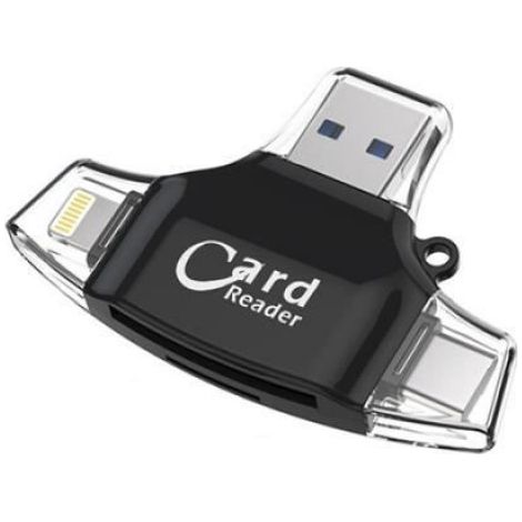 Lecteur Cartes SD - Adaptateur USB-C OTG 4-en-1 pour Micro SD TF SDXC SDHC - Compatible iPhone iPad MacBook - Noir
