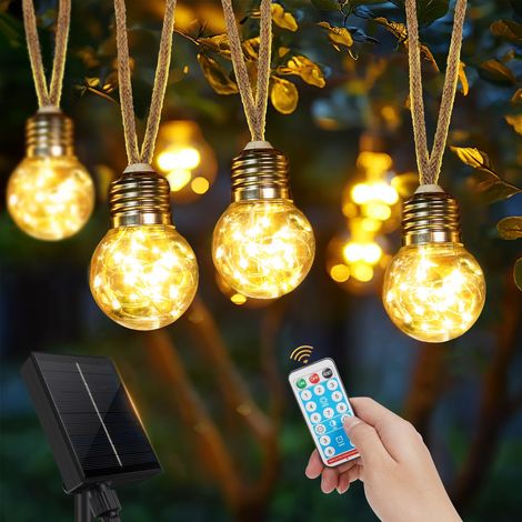 Guirlande lumineuse solaire d'extérieur étanche avec 20 ampoules G40 - Luminosité de 12,5 m - 8 modes - Ampoules d'extérieur pour jardins, terrasses, balcons, fêtes, mariages, décoration (1/5)