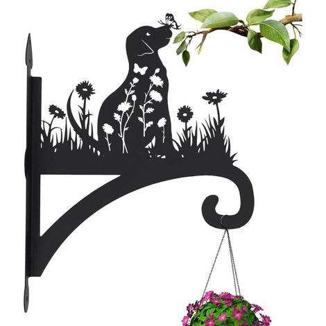 Support Mural - Support Pour Jardinière Extérieur - En Fer Avec Peinture Cuite - Avec Motif Chien En Relief - Pour Balcon Veranda Jardin