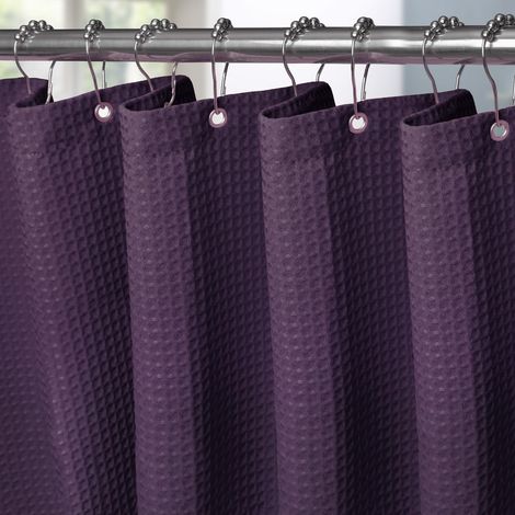 Rideau de Douche Motif Gaufre avec Anneaux en Métal Imperméable Anti-Moisissures Polyester Tissu Rideau Salle de Bain Lourd pour Baignoire Cabine de Douche - 275x182CM (Violet) (1/5)