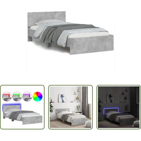 LED-Leuchten - Bettgestell mit Kopfteil und LED-Leuchten Betongrau 100x200 cm (1/5)