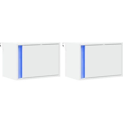 Set di 2 comodini da parete con luci LED e vano con anta in legno ingegnerizzato bianco DEC036120