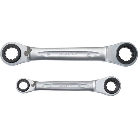 4 in 1 GEARplus umschaltbar Doppel-Ratschenringschlüssel-Satz, 2-tlg 21-34mm (1/5)