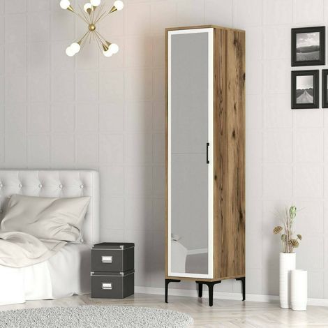 Dmora - 1-Tür Mehrzweckschrank Dabadi, Schrank für Badezimmer oder Küche, Multifunktionaler Hochschrank, Mehrzweckschrank, 40x201h48 cm, Walnuss und Weiß (1/5)