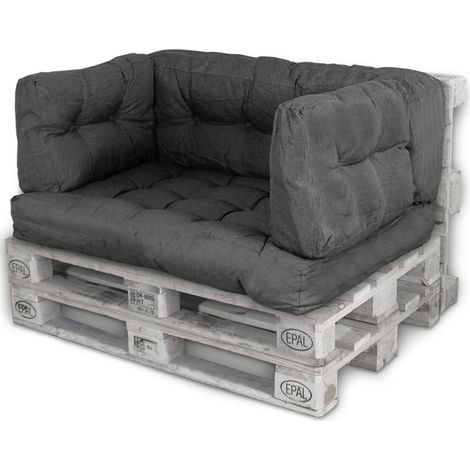 Palettenkissen Palettenauflagen Sitzkissen Rückenlehne Kissen Palette Polster Sofa Couch Set Schwarz - Sitzfläche + Rückenteil + 2x Seitenkissen