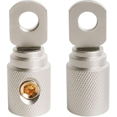 Lot de 2 vis à anneau de serrage 0AWG, cosses annulaires de batterie en laiton nickelé pour fil de calibre 0-2 (1/4)