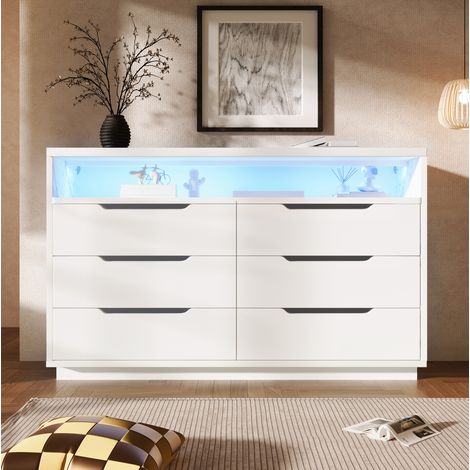 MEUBLIV Aparador blanco 120x40x85 cm – 6 cajones, LED integrada, nicho efecto mármol (1/5)